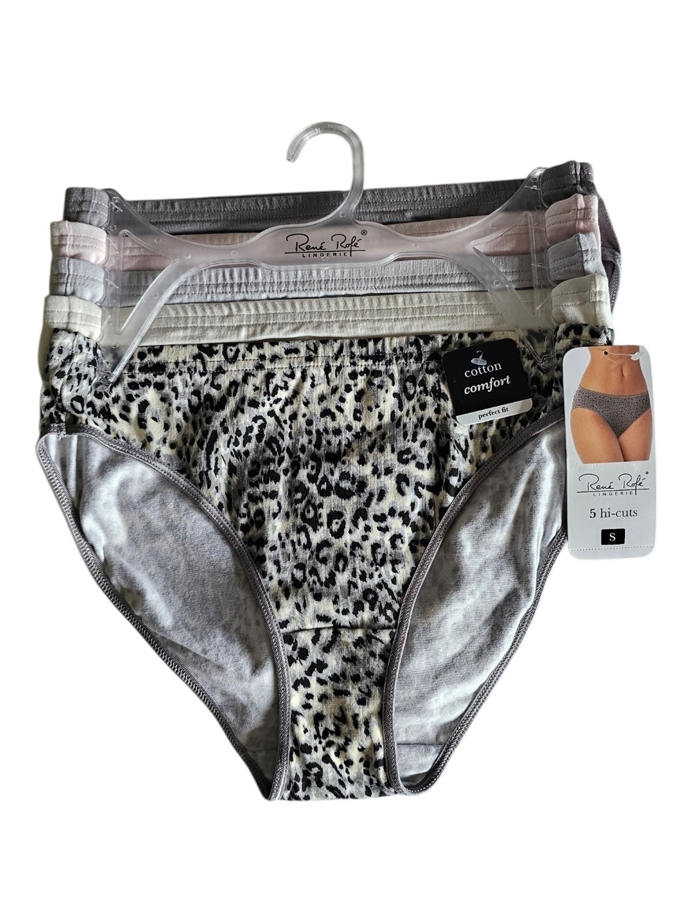 Rene Rofe Leopard & Neutral Hi-Cut Cotton Panties - Gray, Cream, Pink